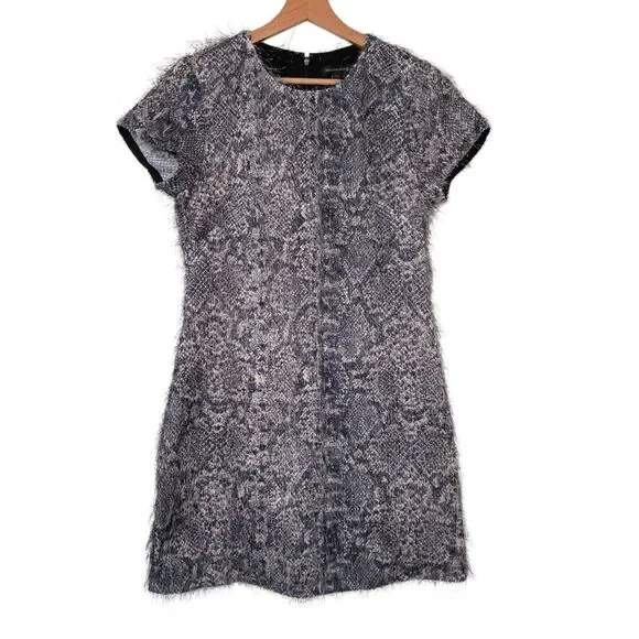 Banana Republic | Dresses | Banana Republic Eyelash Fringe Printed Shift  Dress Sz 4 Black Gray Animal Print | Poshmark